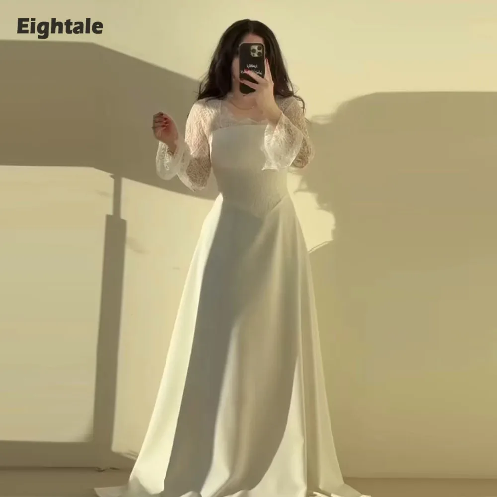 

Eightale Arabic Wedding Dresses Scoop Lace Customized A-Line Muslim Bridal Gowns Long Sleeves Satin vestidos de novia
