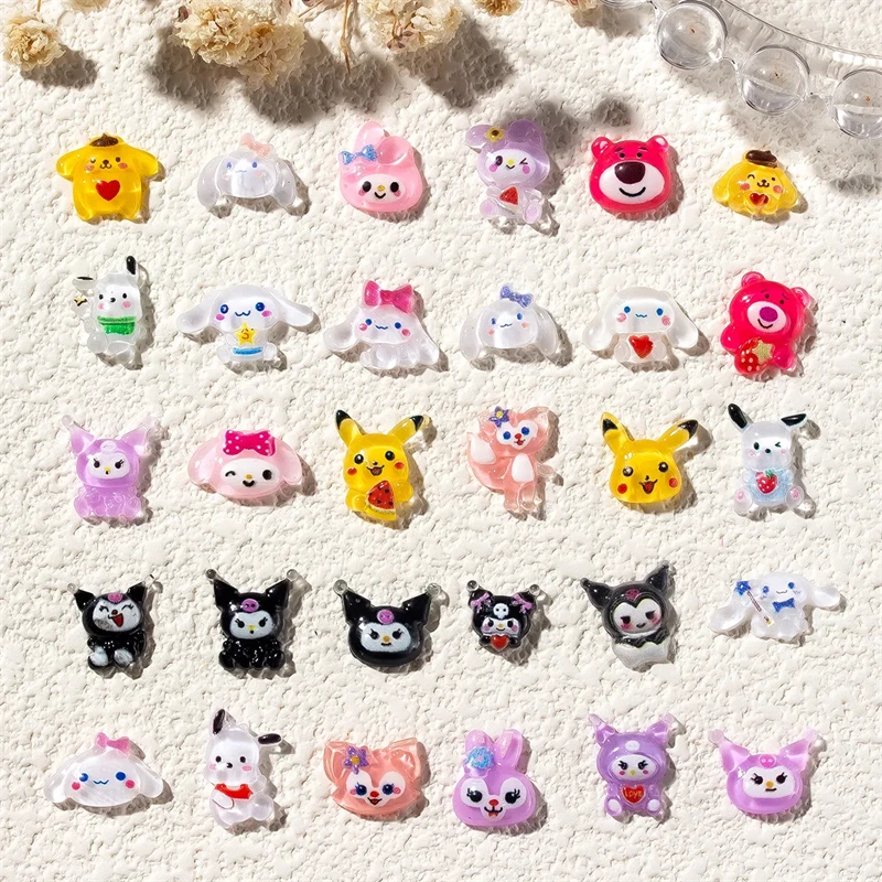 20pcs Kawaii Cartoon Nail Accessories Charms Flat Back Resin Gems Jewelry 3D Mixed Design Nail Art Decoration Supplies DIY Parts