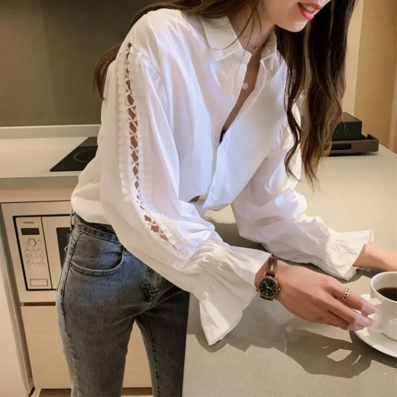 Trend Long Sleeve Solid Shirt Tops Women's Spring Autumn New Plus Size Loose White Professional Blouse Fashion Elegant Clothing