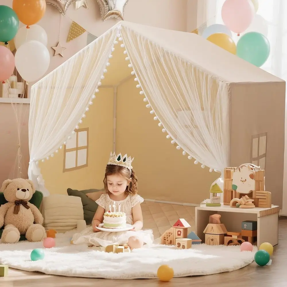

Spacious Kids Play Tent, 55.1in, Fits 3-4 Children, Indoor Playhouse, Padded Mat & Lights, Ideal for Birthdays, Unisex