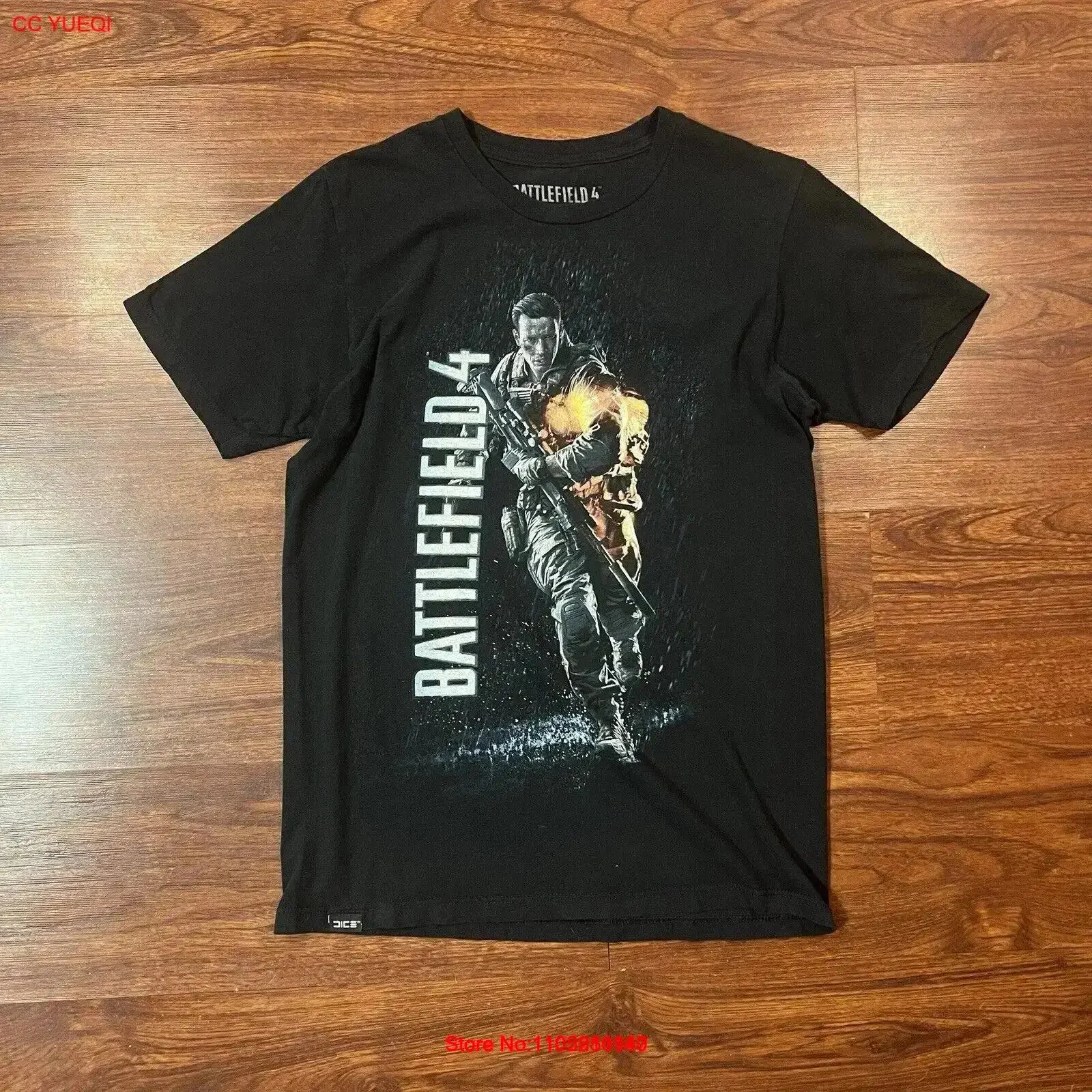 Battlefield 4 hombres Jinx Dice negro azul camiseta Videojuego estampado tamaño M vintage lavado Casual gráfico streetwear homme suave