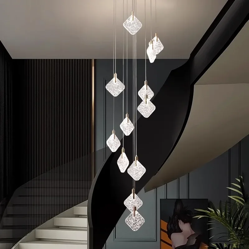 

Modern Home Decor Glass Chandelier for Staircase Living Room Loft Villa Pendant Lights Indoor Lightin Hanging Light Luminaires