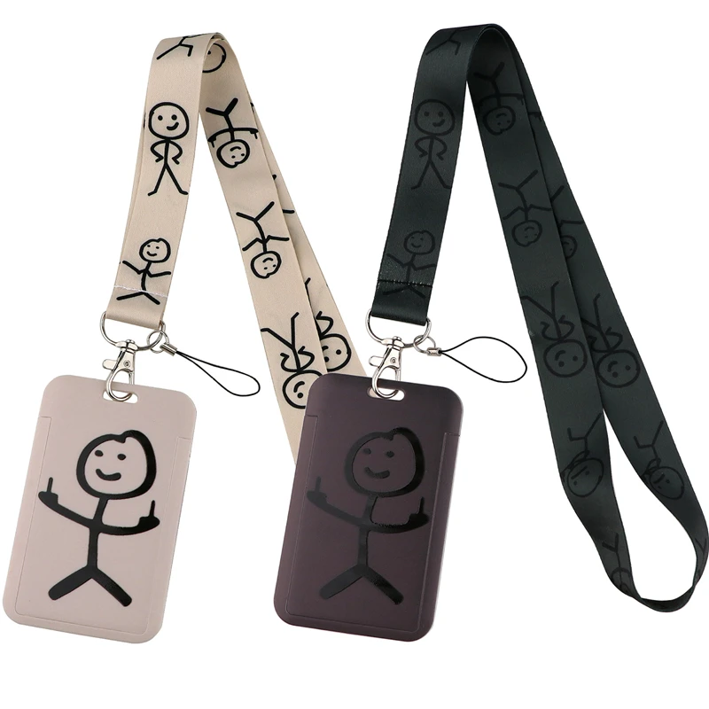 Stick Figure Credit Card ID Holder Bag Student Women Travel Bank Bus Business Card Cover Badge Accessories Gifts Lanyard Straps