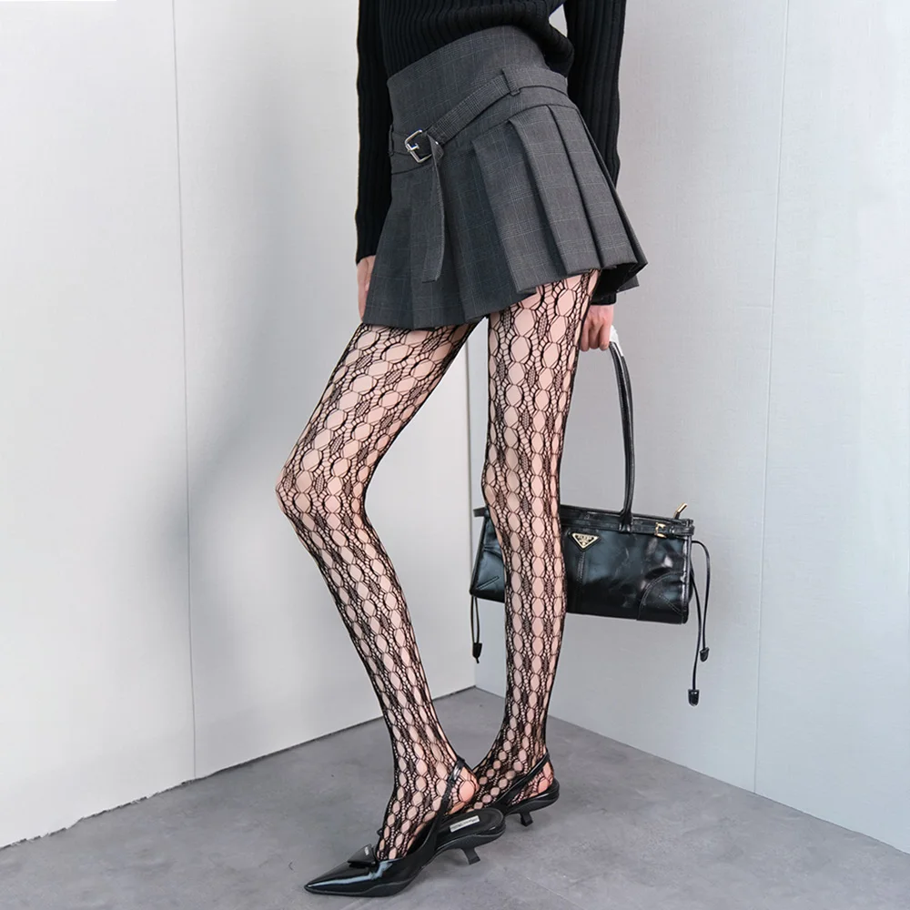 Y2K أنثى العصرية الهندسة جوفاء جوارب طويلة شبكية مثير عالية الخصر شبكة الجوارب جوارب الشارع نمط الحديثة