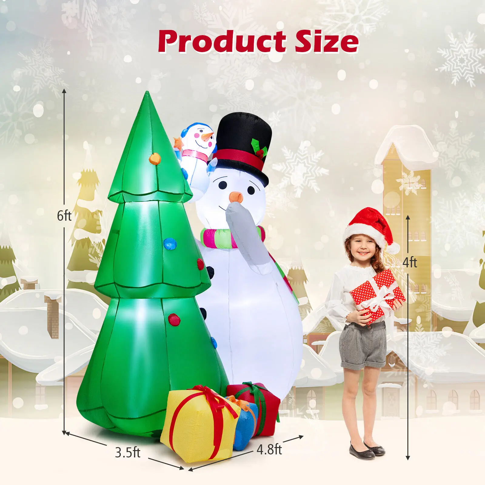 Costway 6 FT Tall Inflatable Snowman and Tree Set Christmas Decoration w/ LED Lights