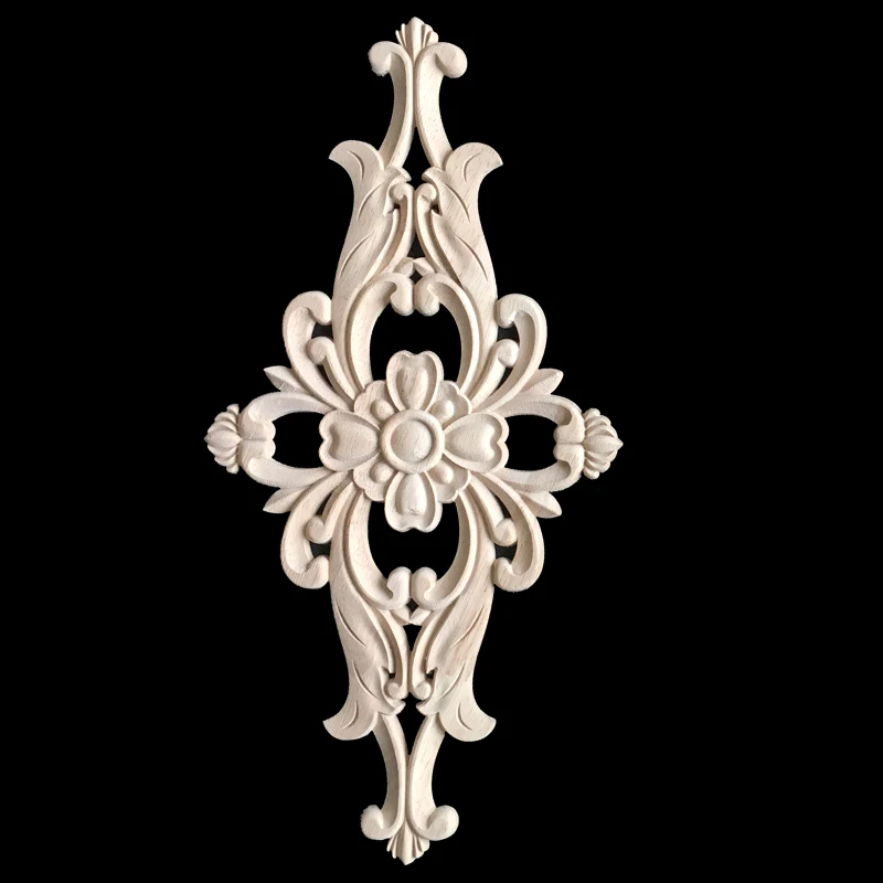 Decorative Wood Appliques Vertical Flower Shape Wood Carved Corner Woodcarving Decal Onlay Applique Home Furniture Cabinet Decor