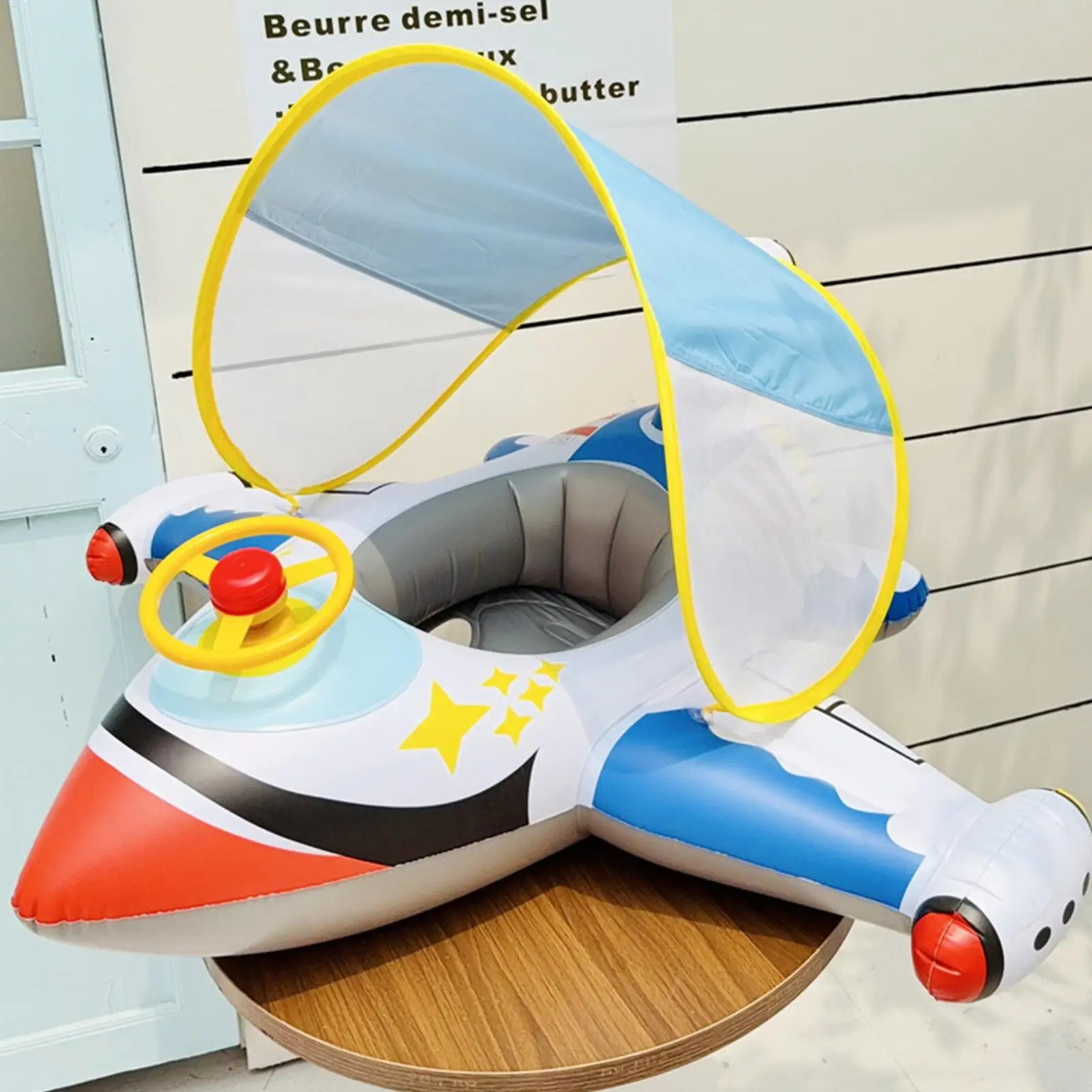 

Baby Swim Float Inflatable Kids Pool Floats Airplane Shape Inflatable Raft With Sun Protection Canopy Water Toys For Kids Ages