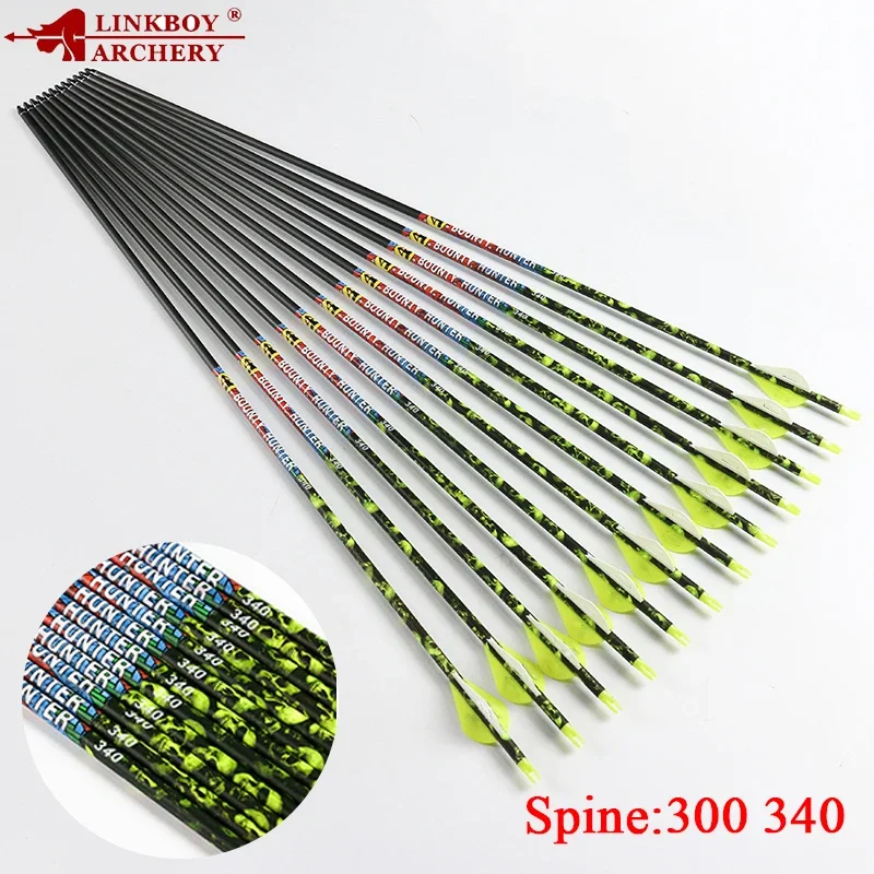 

Linkboy-Pure Carbon Archery Arrows, Spine 300, 340, 500, 2Inch, Plastic Vanes, 75gr Tips for Compound Bow Hunting, 12Pcs