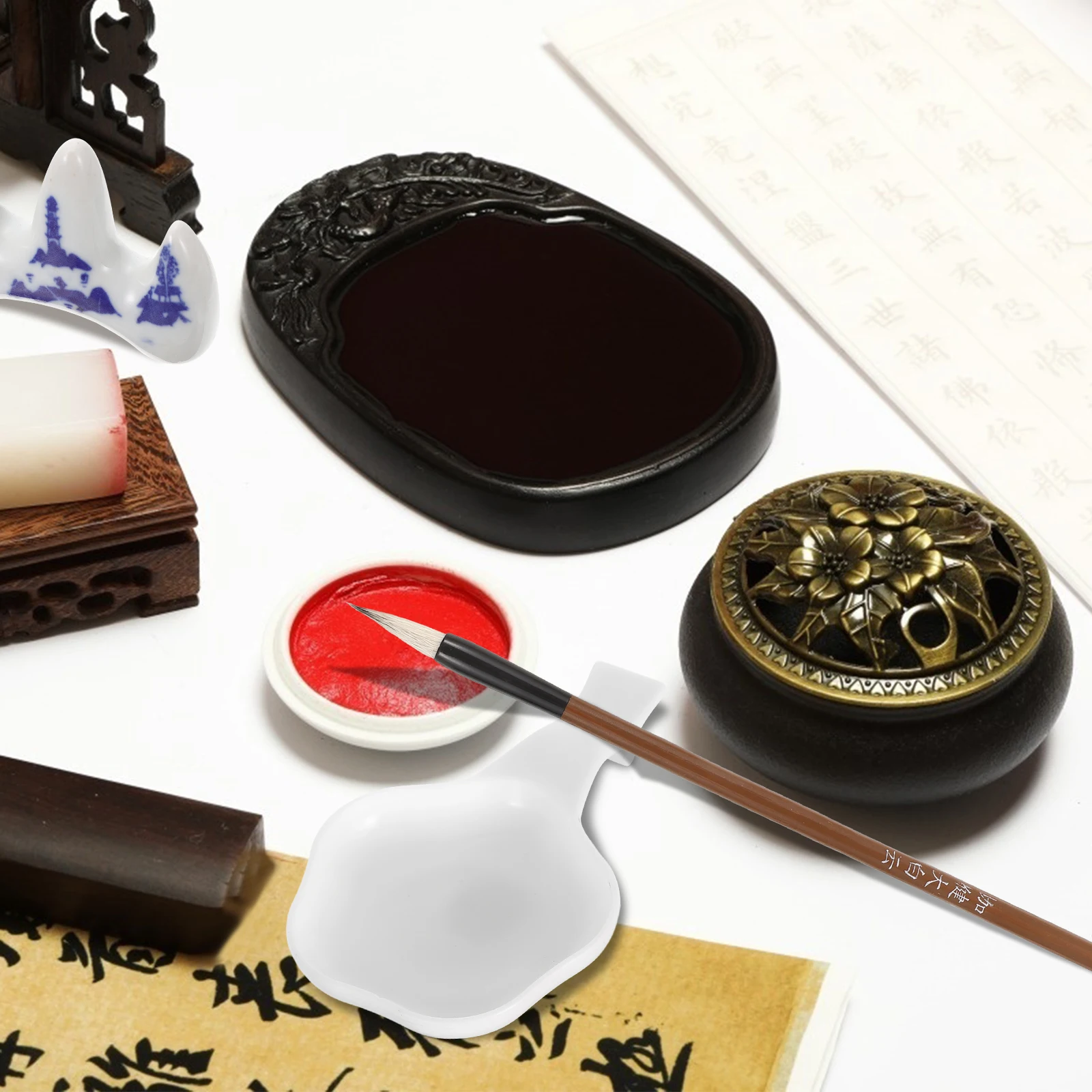 

20 Pcs Water Butterfly Pen Holder Calligraphy Ink Bowls White Travel Painting Brush Washer Dish Canvas Art Supplies