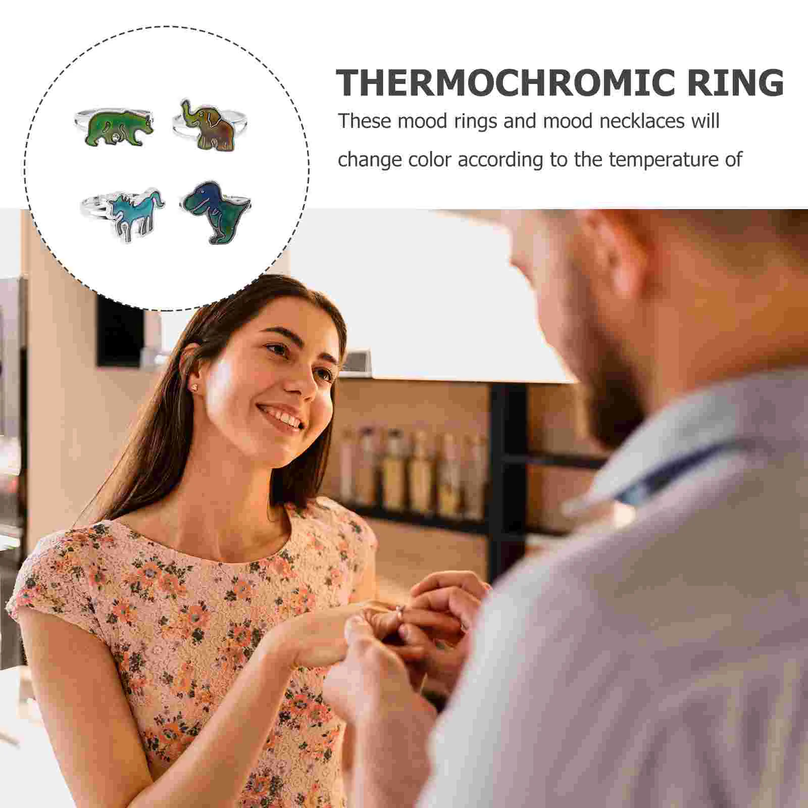 4 Pcs Sensing Temperature Color Changing Child Zinc Alloy Thermochromic Finger Rings Lightweight Cartoon Animal