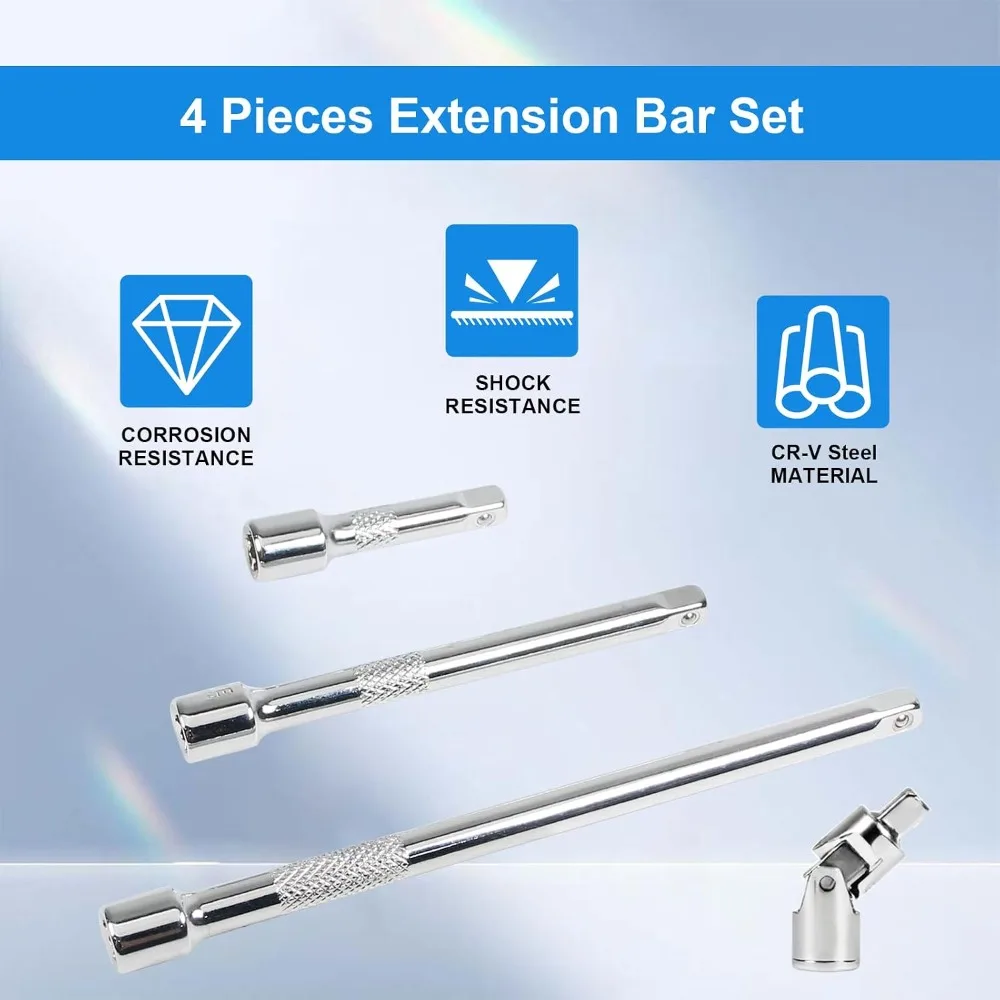3/8" Drive Extension Bar Set - 4-Piece with 3", 6", 10" Bars & Universal Joint view 4