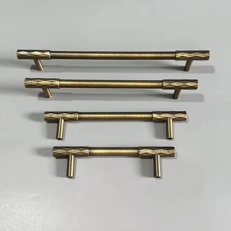 Nordic Diamond Pattern Vintage Brass Furniture Handles Luxury Bronze Cabinet Knobs and Handles Furniture Fittings Cabinet Pulls