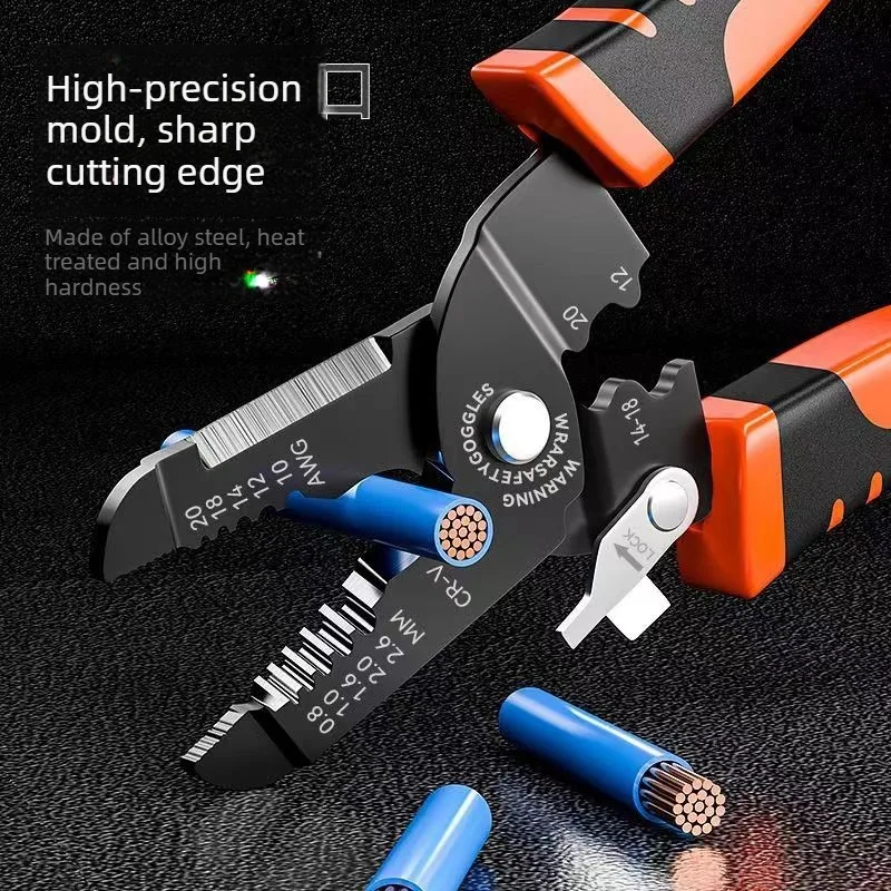 Wire Cutter, Wire Stripper Crimper, Wire Stripping Cable Stripper Wiring Tools, SafetyLock Coil Spring Wire Crimping Tool