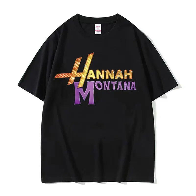 Nowa koszulka z logo Hannah Montana Mężczyźni Kobiety Letnia koszulka z krótkim rękawem Unisex Moda Estetyczny trend T-shirt Streetwear