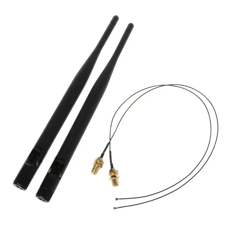 Dualband 6 dBi Antenne Omnidirektionaler RP-SMA-Anschluss + 2 x 31 cm für M.2 IPEX U.FL Pigtail-Antennen für Intel AC 9260