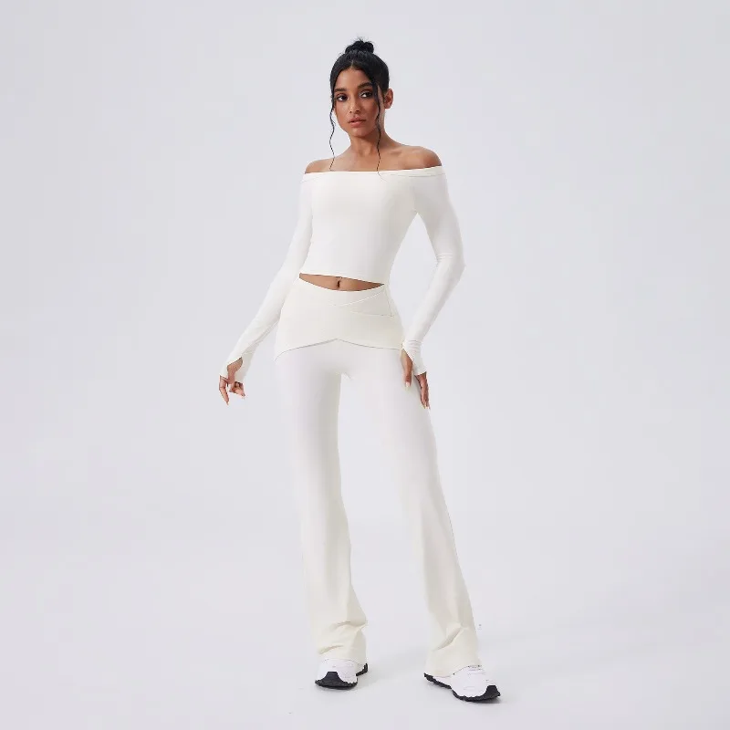 

Женский комплект для йоги на одно плечо, высокая талия, подтяжка бедер, быстросохнущий спортивный комплект с длинными рукавами, одежда для бега и фитнеса на открытом воздухе