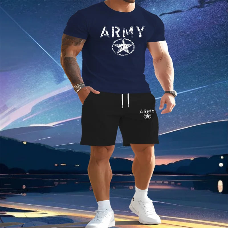 

2025 fashion new men's sportswear short sleeved shorts set casual T-shirt shorts set cool and breathable summer two-piece set