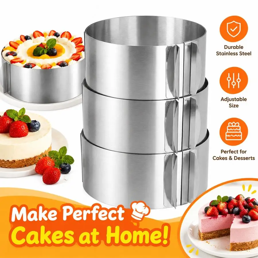 1pc Stainless Steel Cake Mousse Mold, Adjustable Round Baking Ring, for Home Baker to Create Layer Cakes and Mousse Desserts XJM