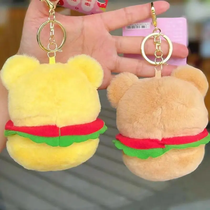 Cute Bear Keychain Funny Cartoon Plushie Stuffed Hamburger Bear Purse Pendant Keyring Stuffed Animal Plush Keychain for Kids