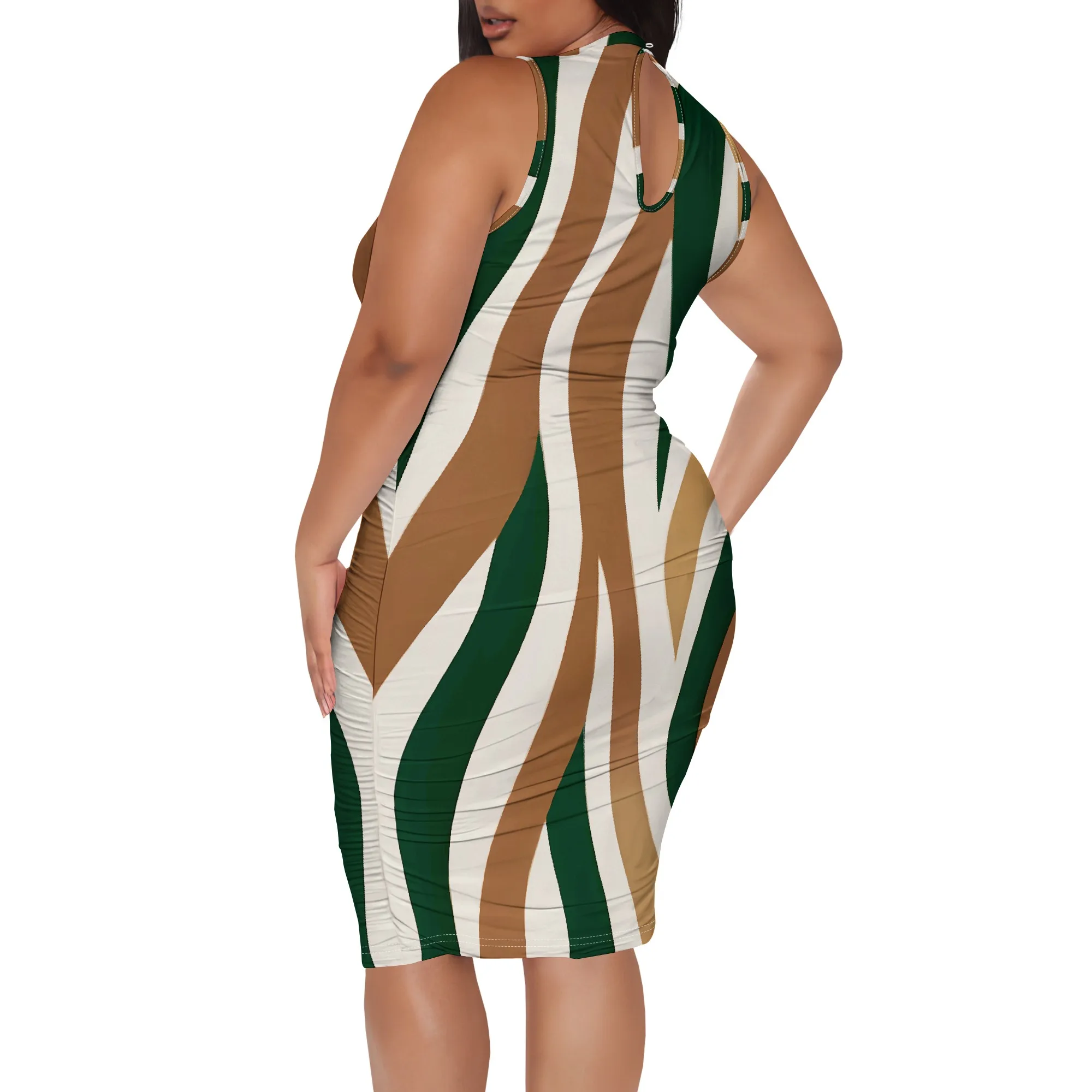 High-Neck Striped Women's Bodycon Mini Dress 2025 New Arrival Summer Casual Dress XL-6XL