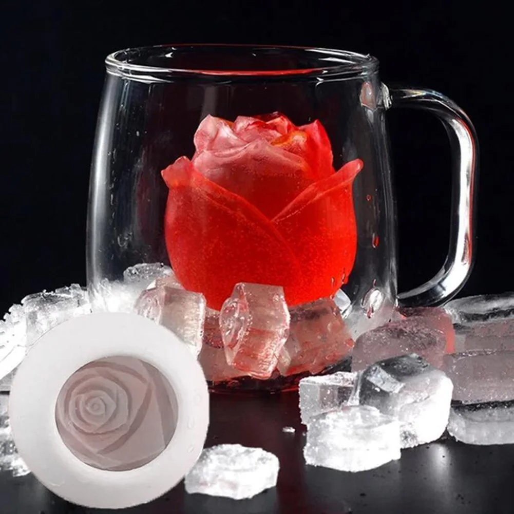 

3d Rose Shape Ice Cube Maker Silicone Mold Reusable Food Grade Ice Cream Mould Ice Ball Making Stencil For Bar