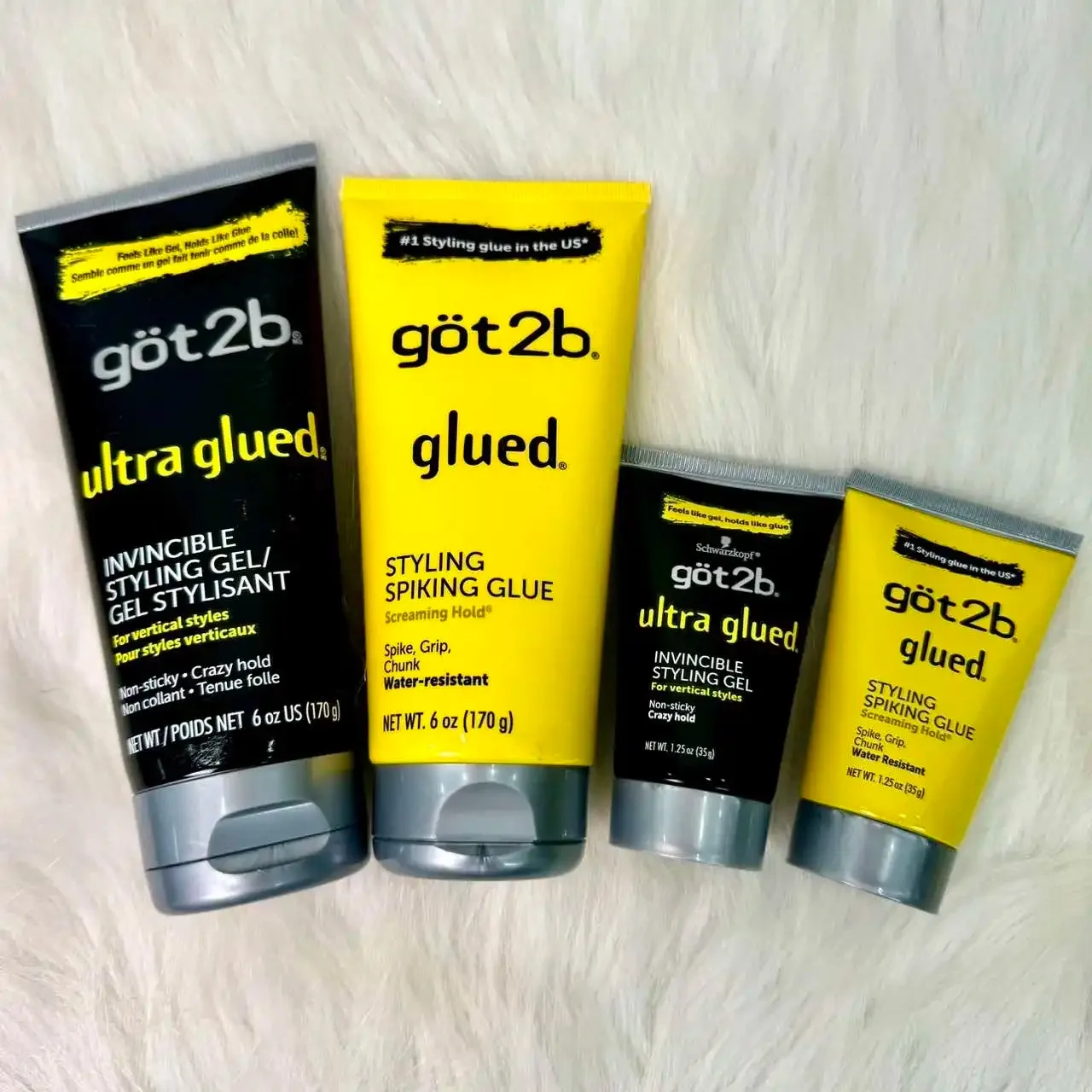 Got2b Ultra Glued Styling Gel 6oz/1.25oz Strong Hold Water-Resistant Spiking Glue for All Hair Types