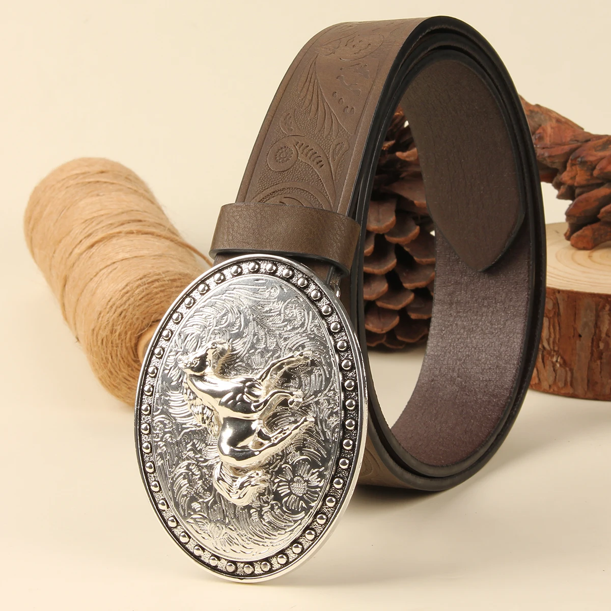 Cabeça de cavalo dourado fivela cinto cowskin steed moda ocidental estilo cowboy cintura para homens presentes ceinture hommes