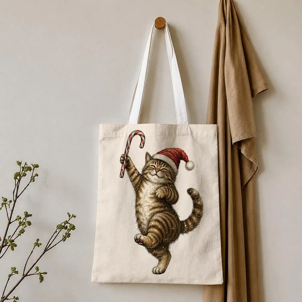 Jolly Christmas Animal Friends Storage Bags Tote Bag Reusable Shoulder Shopping Foldable For School Work Travel Daily Use