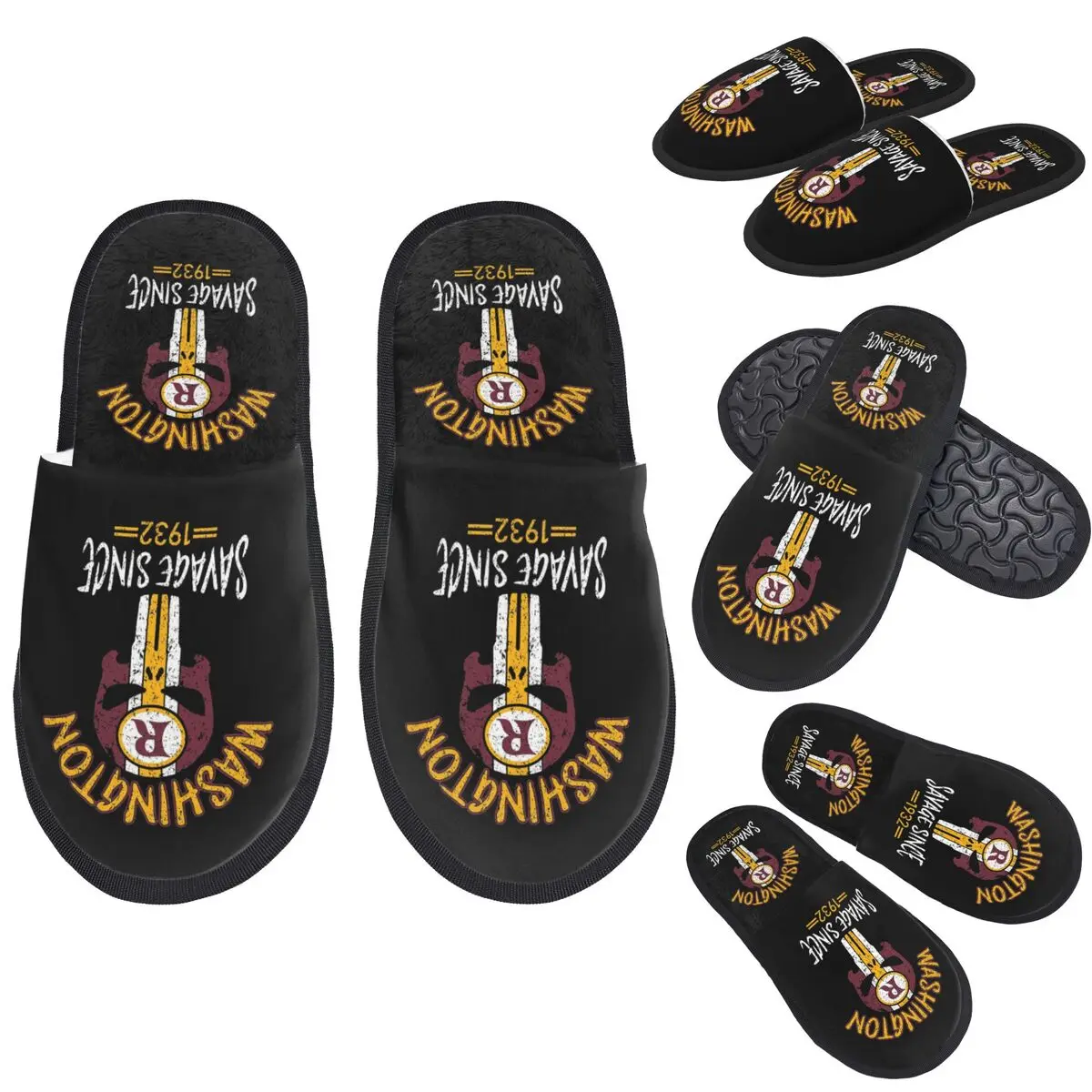 

Custom Washington Pro Football Savage Skull 1932 Apparel Slippers Memory Foam Warm Soft Women House Slipper Bedroom Fluffy Shoes