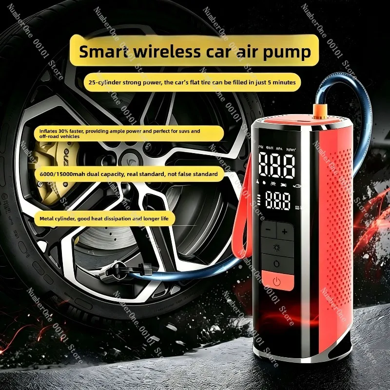 2-in-1 Wireless Car Air Pump with Jump Starter Power Bank and Tire Inflator