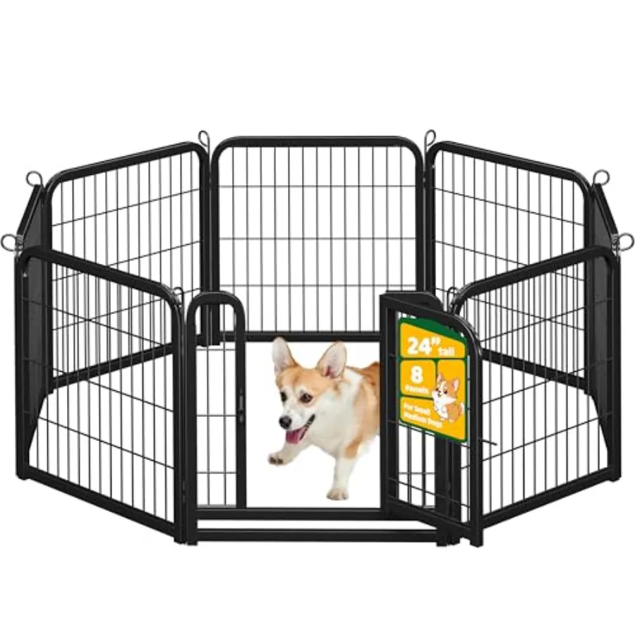 

Dog Playpen Outdoor 24 inch 8 Panels Dog Pen Indoor Heavy Duty Puppy Exercise Pen Metal Pet Fence for RV Camping/Yard/Garden