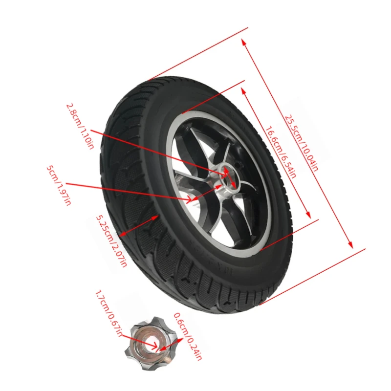 Premium 10x2.125 solid keyway tires for electric scooters, high durability and puncture-resistant design.