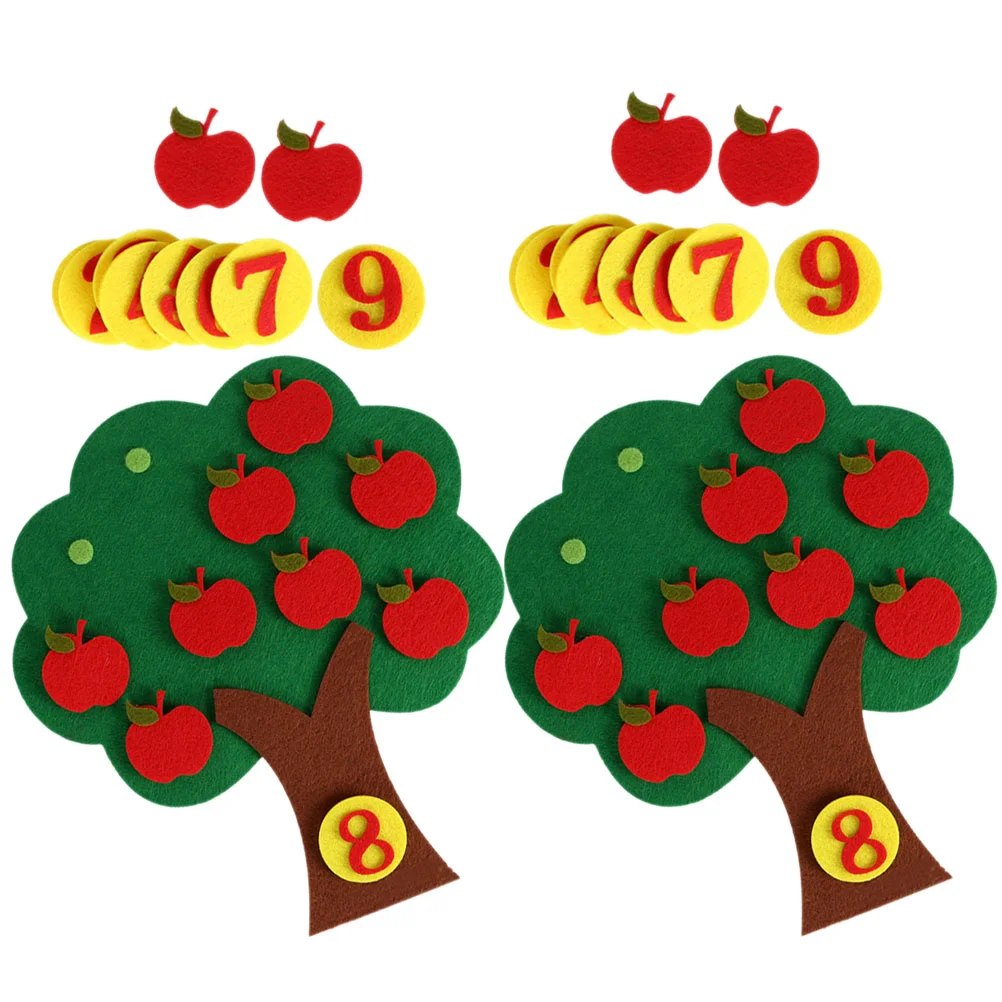 2 Sets Apple Tree Numbers Digital Matching Game Felt Board Counting Apples Supply Non-woven