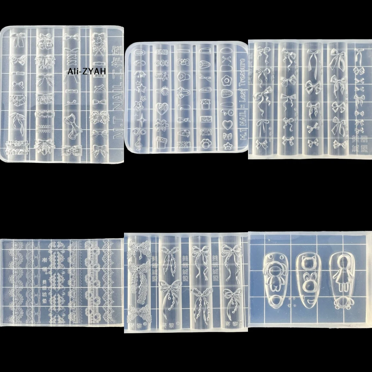 【HY6】3D-Silikon-Nagelstempel mit Schleifenmuster, Süße Blumen, Herz, Spitze, Transparente Nagelvorlagen, DIY Nagelkunst-Dekor, Maniküre-Design-Werkzeug