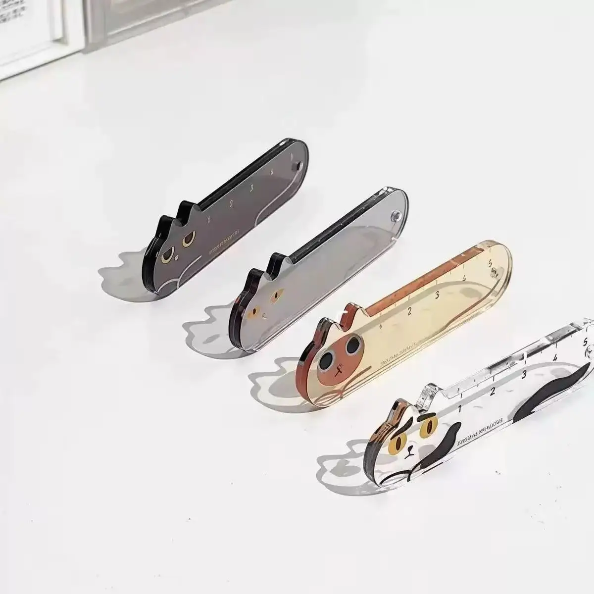 2Pcs Random Color Cute Cat Mini Pocket Ruler Cartoon Acrylic Straight Ruler Portable Measuring Tool for Student School Stationer