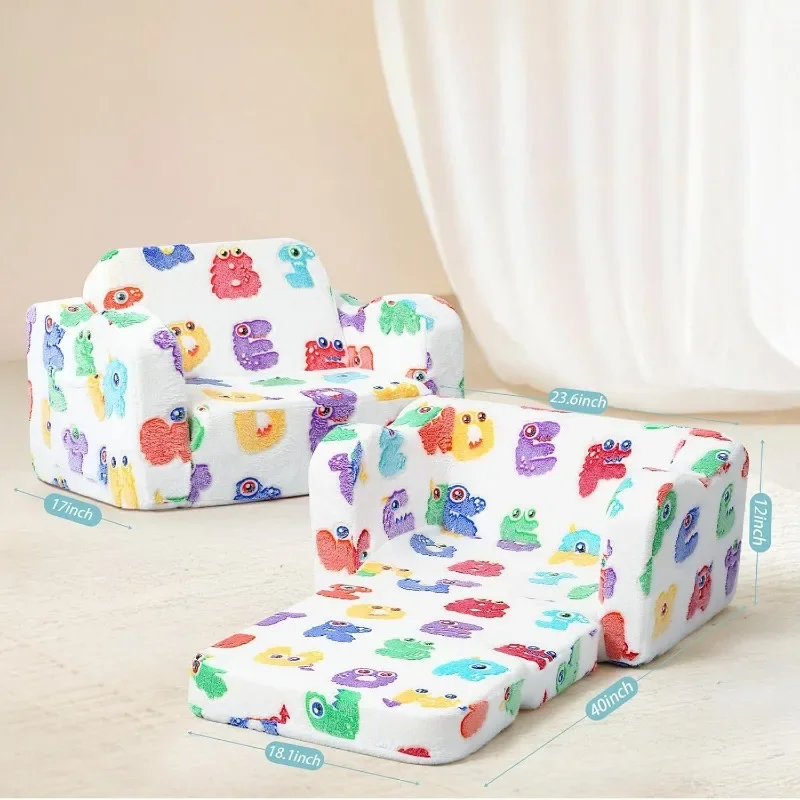 

Glow-in-The-Dark Alphabet Kids Couch – Soft Plush Folding Toddler Chair and Comfy Recliner for Boys and Girls