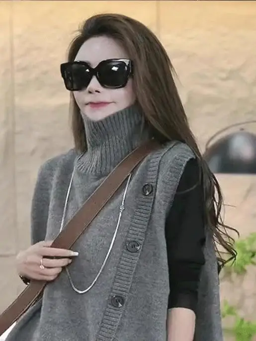 

Осенне-зимний вязаный жилет с высоким воротником, модный модный универсальный кардиган без рукавов с запахом для женщин