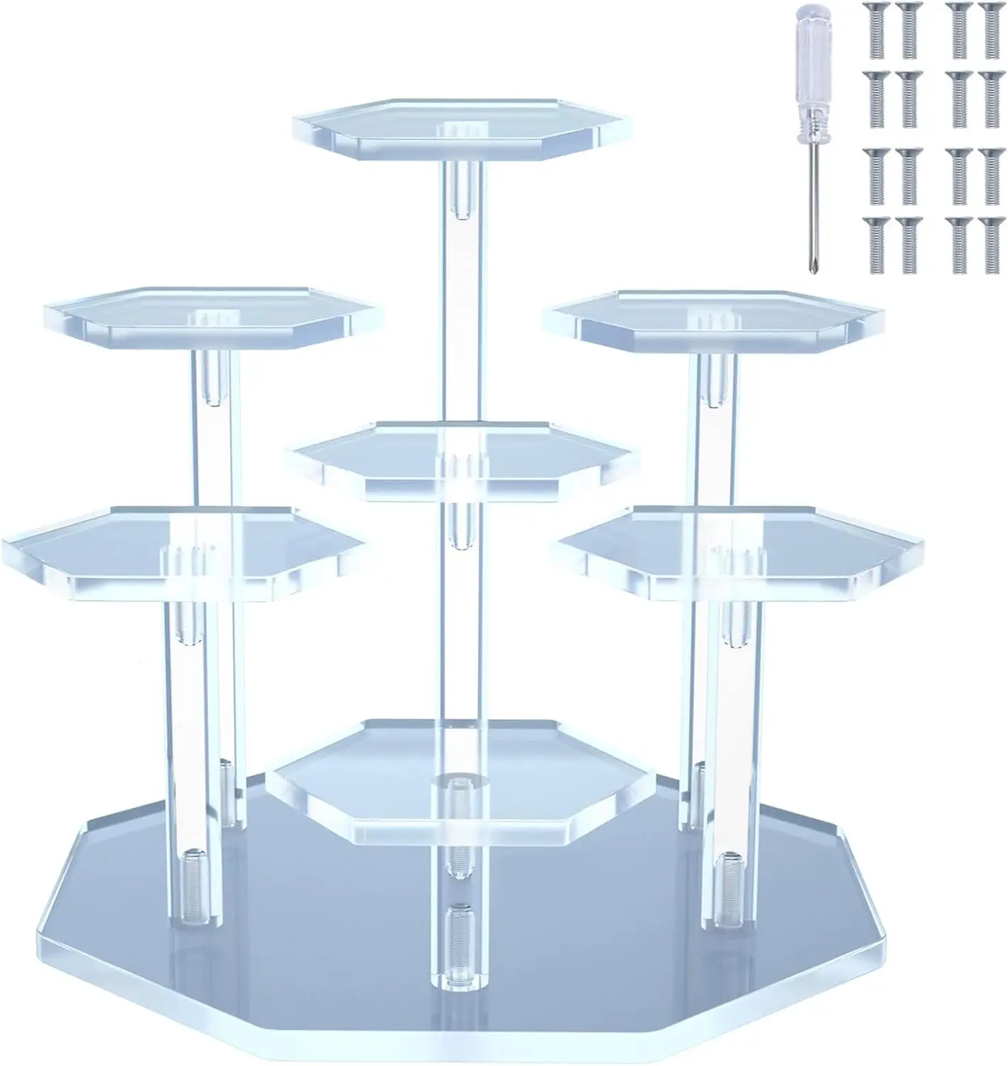 

7-Tier Clear Acrylic Display Stand for Collectibles, Jewelry, Toys - Organizer Holder with Easy Assembly