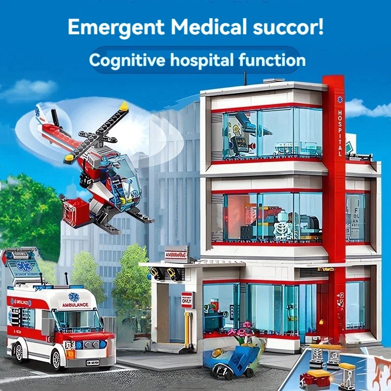 City Series Hospital Building Blocks Fit 60330 Set Home Decor Model MOC Assemble Bricks Toys For Kids Gifts