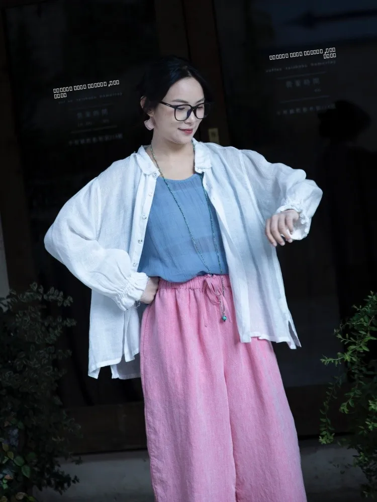 

Белая летняя рубашка Ele White Fem Summer, оригинальная, YW Ci Haax, из ферментированной ткани, простая, художественная, универсальная, длинная, на пуговицах