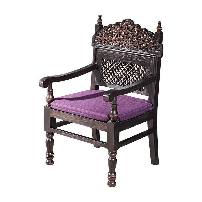 South East Asia carved solid wood chair, Thai leisure living room bedroom back dining chair tea chair furniture book chair