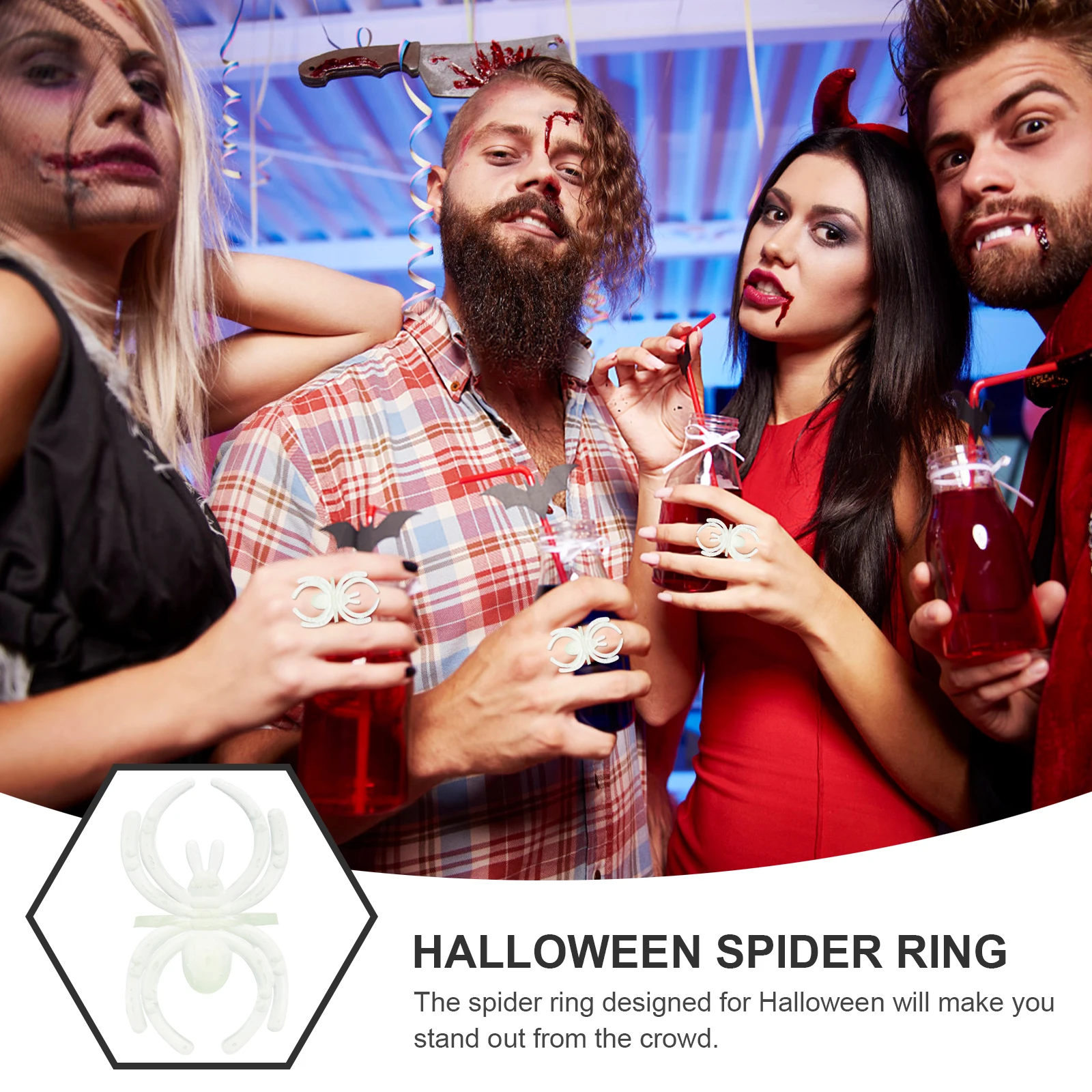 

144pcs Spider Finger Halloween Plastic Ring Glow In Dark Party Decoration Ghost Festival Rave Trick Or Treat Stress Relief