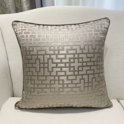 Contemporary Light Brown Geometric Pillow Case Maze Woven Jacquard Velvet Home Cushion Cover Decorative 45 x 45 cm 1 Pc Pack