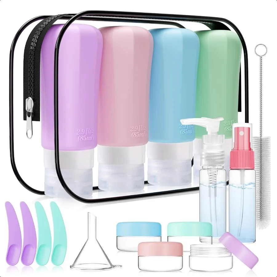 

18 Pcs Silicone Bottles Set LeakProof Travel Size Toiletries TSA Approved Travel Bottles for Toiletries Portable Travel Toiletr