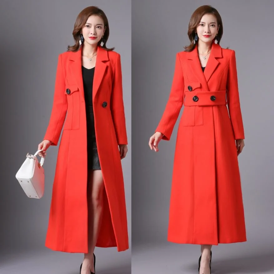 the over England knee style Woolen coat female winter thick mink cashmere was thin cashmere warm woolen coats with belt F828