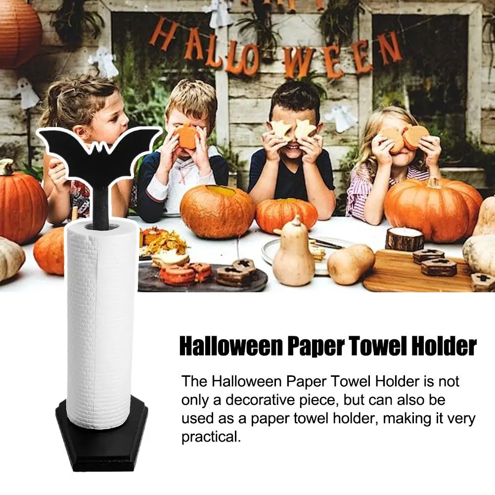 

Halloween Paper Towel Stand With Coffin Base And Bat Standing Tissue Holder Toilet Kitchen Accessories For Halloween Decor