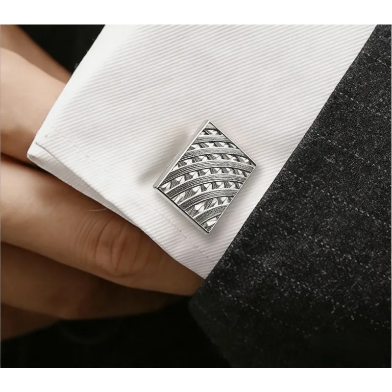 

Square Embossed Texture Cufflinks For Men Simple Geometric Stripe Metal Gold Silver Tone Business Wedding Shirt Cuff Links Gift