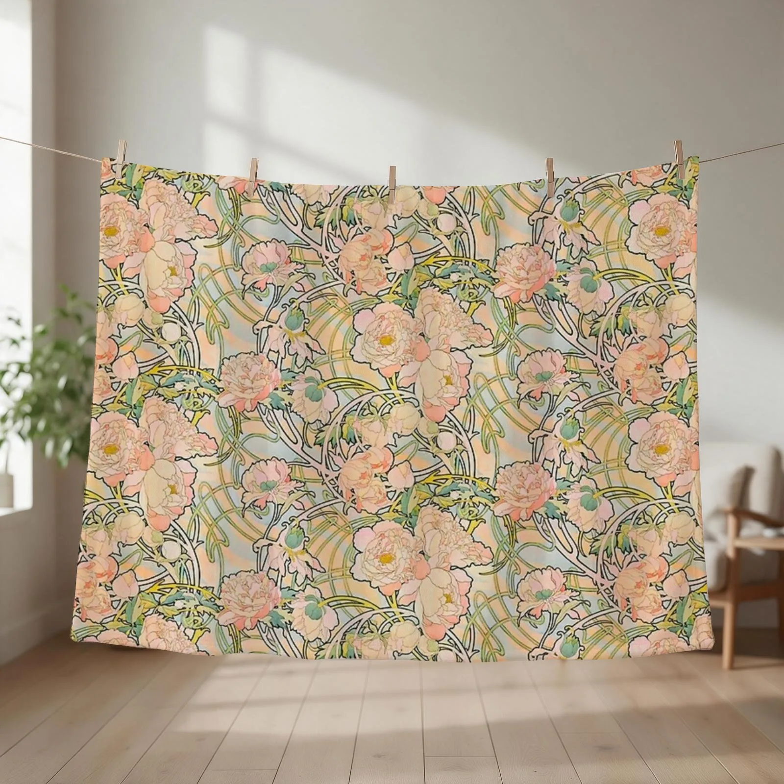 Alphonse Mucha (1860 - 1939) flowers,N?, 01. Throw Blanket couch cozy soft plush fuzzy picnic outdoor blanket