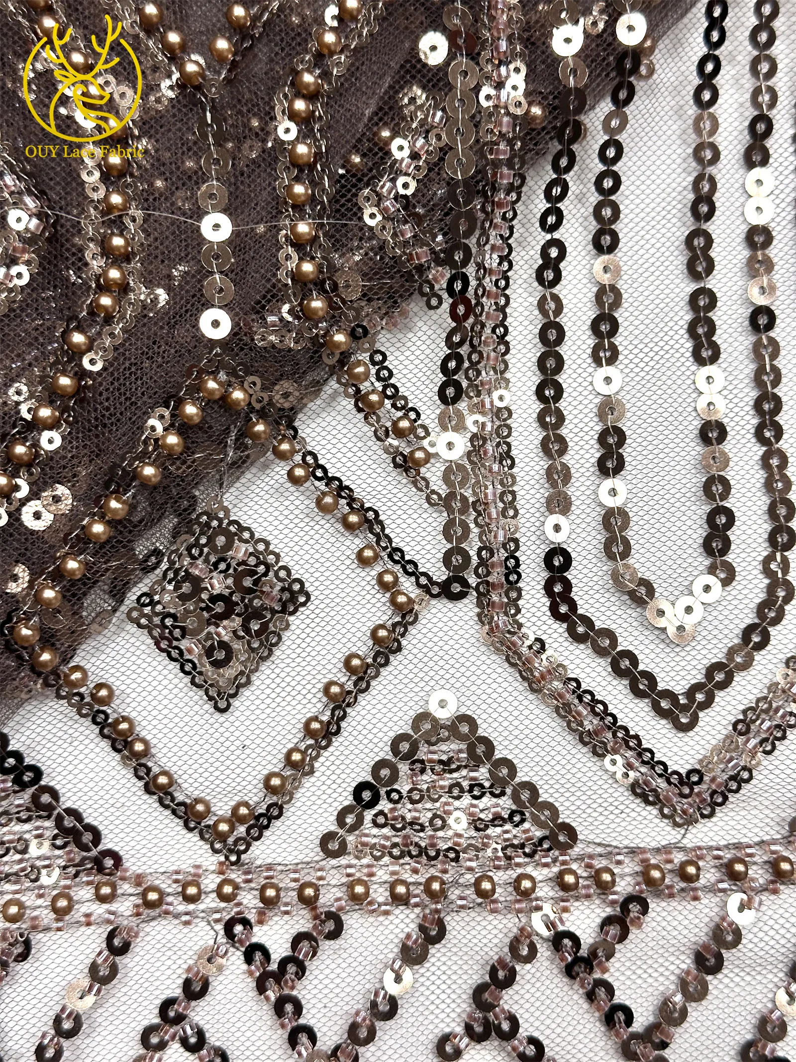 Gold Luxuriöser Afrikanischer Perlen-Spitzenstoff 2026 Hochwertiger Französischer Nigerianischer Mesh-Pailletten-Spitzenstoff für Party-Abendkleider Nähen – Detail 28