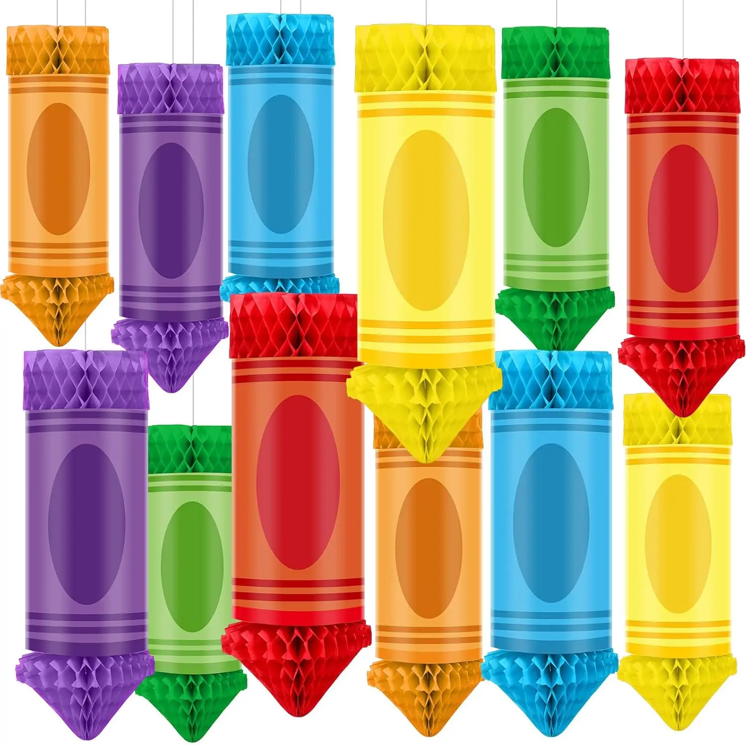 

12 Pcs Crayon Paper Lanterns, Colorful Honeycomb Decorations for Classroom Graduation Back to School Party Supplies